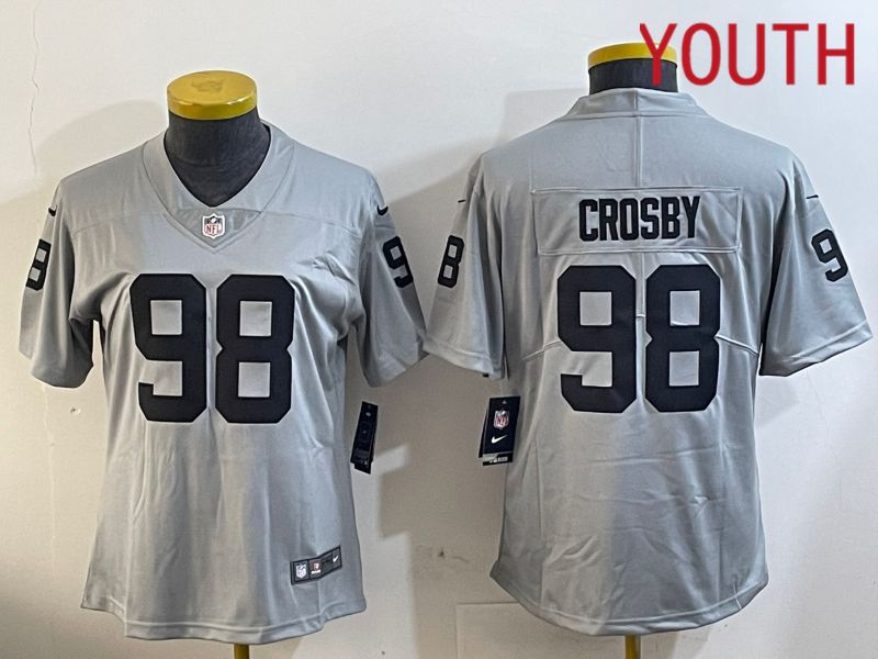 Youth Oakland Raiders 98 Crosby Grey 2024 Nike Limited NFL Jersey style 1
